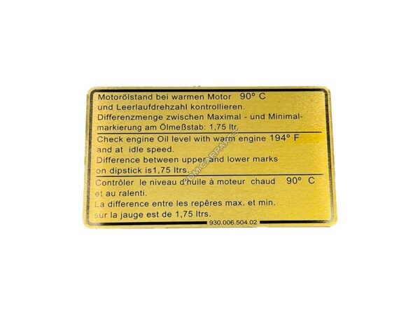 Sticker engine oil level, fits for Porsche 911 1981-89